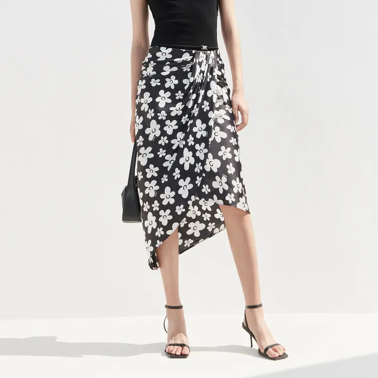 MO&CO Casual Long Skirts Women's Black With White Multicolor-2