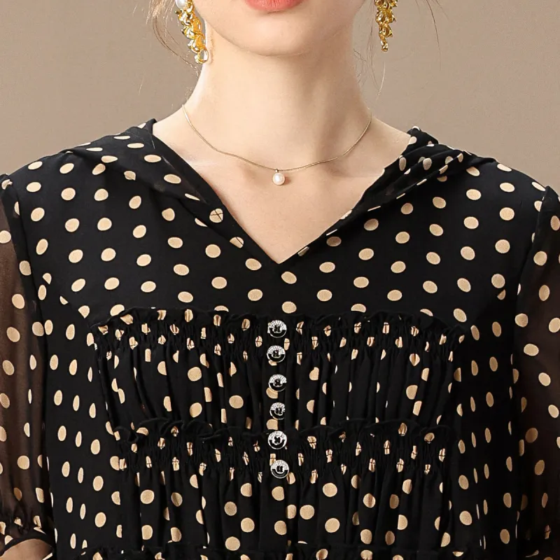 FENHONGMALI Short Sleeved Dress Loose Fit Women's Black-5