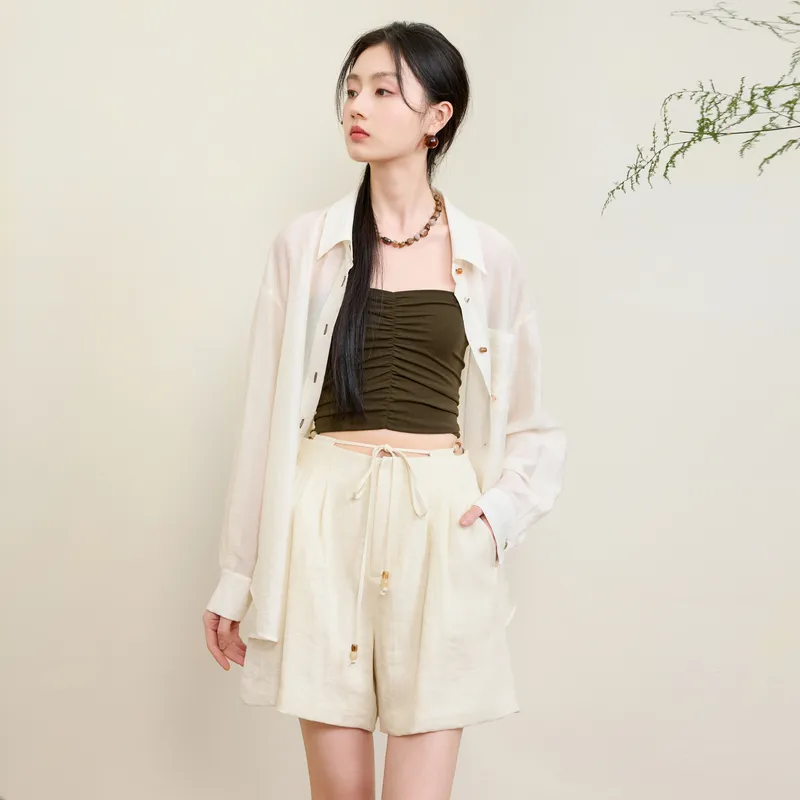 3COLOUR Casual Shorts Women's Apricot-6
