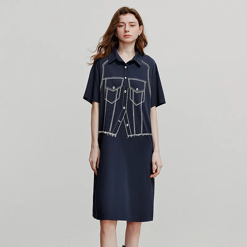 Initial Language Short Sleeved Dress Women's-1