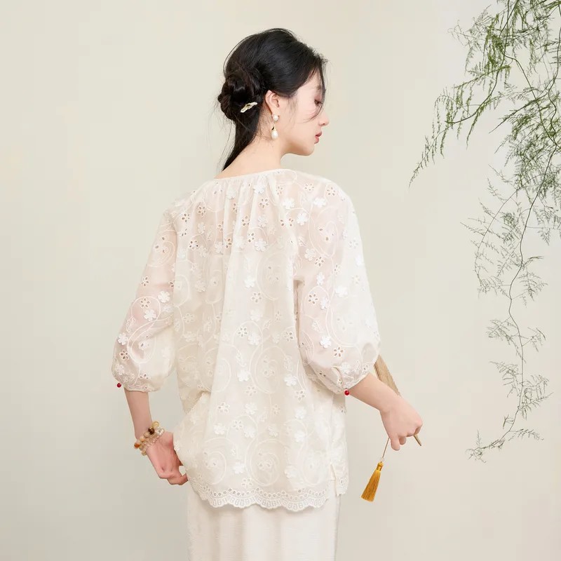 3COLOUR Chiffon Shirts Women's Ecru-5