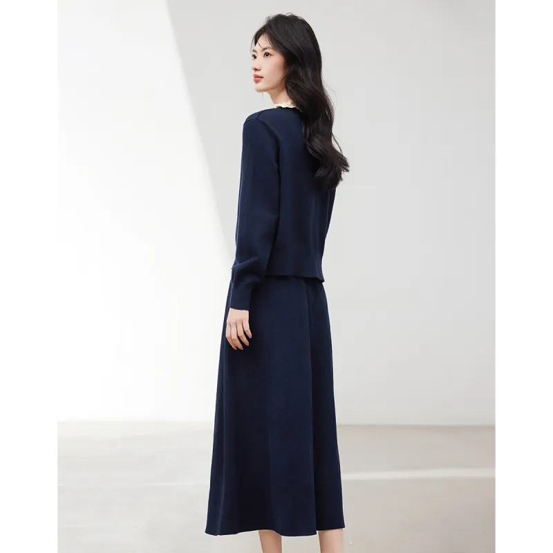 XINFEIYU Skirt Set Women's Navy Blue-3