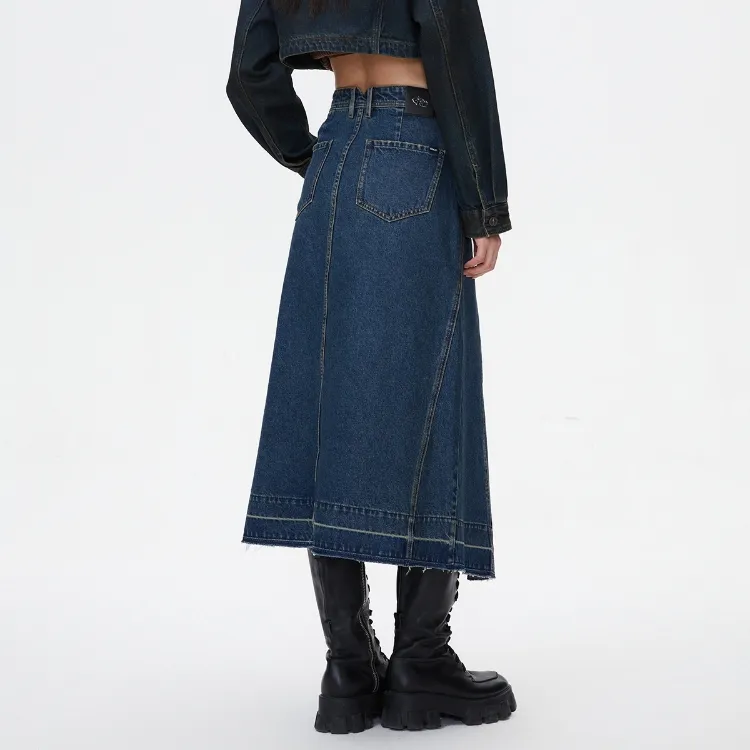 ONLY Denim Long Skirts Women's J35 510 Washed Denim Blue-3