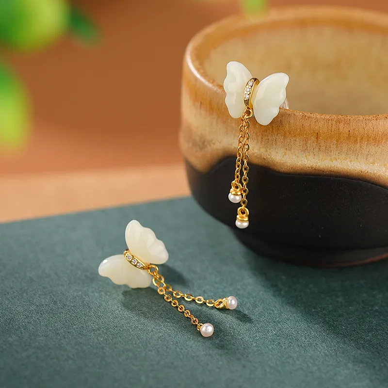 Royal Heaven's Choice Earrings Pale Greenish White Jade Women's-3