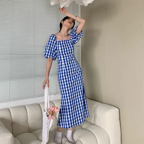 Like The Age Of Water Summer Short Sleeved Dress Loose Fit Women's Dark Blue