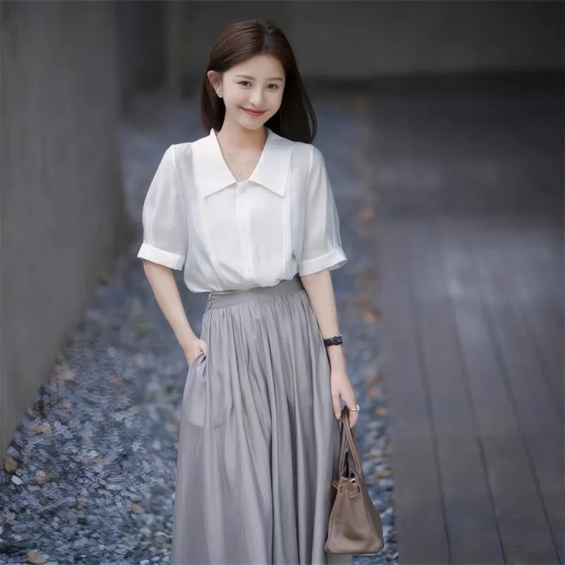 XIANSINIAO Two Piece Skirt Sets Women's Light Gray-2