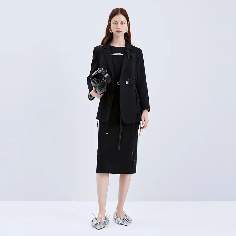 IDPAN Cropped Coats Women's Navy Blue-2