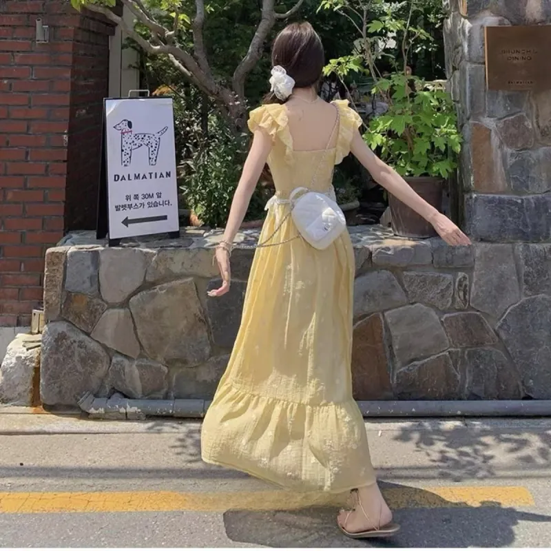 BEAUTIFUL CONFESSION Short Sleeved Dress Women's Yellow-2