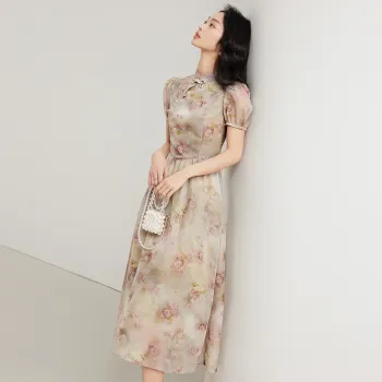 Flowers In Water Short Sleeved Dress Women's