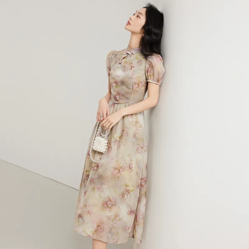 Flowers In Water Short Sleeved Dress Women's-0