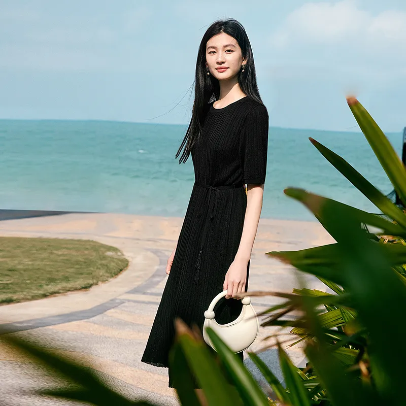 JZ. ANNAKRO Short Sleeved Dress Women's Plain Black-5