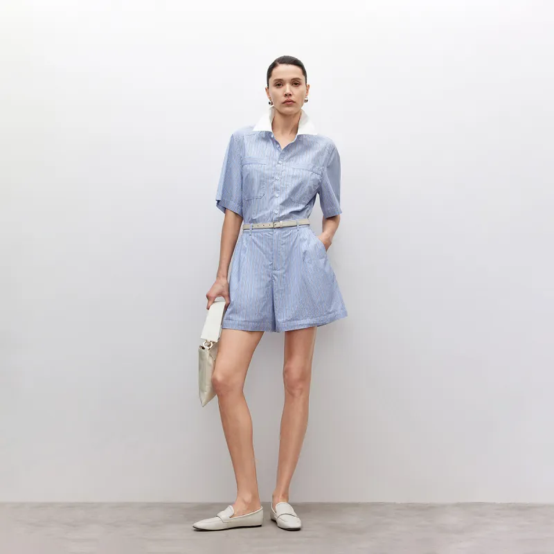ONLY Casual Shorts Women's Sky Blue With White Stripes-3