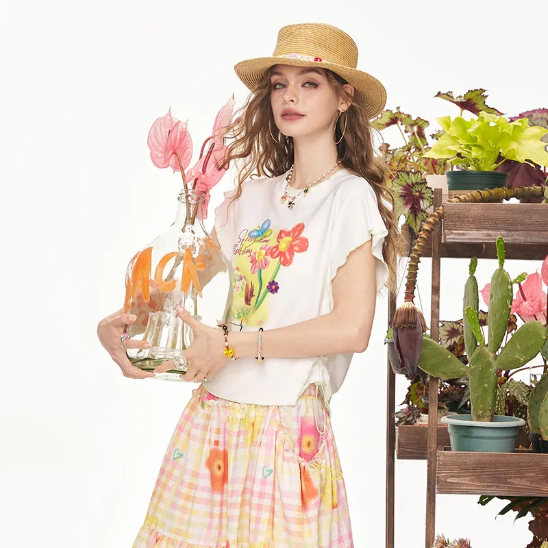 ELF SACK T Shirts Women's Floral Ecru White-4