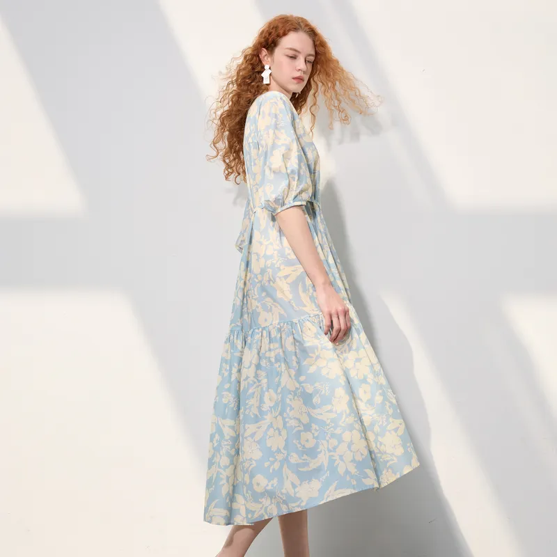 3COLOUR Short Sleeved Dress Women's Sky Blue Floral-5