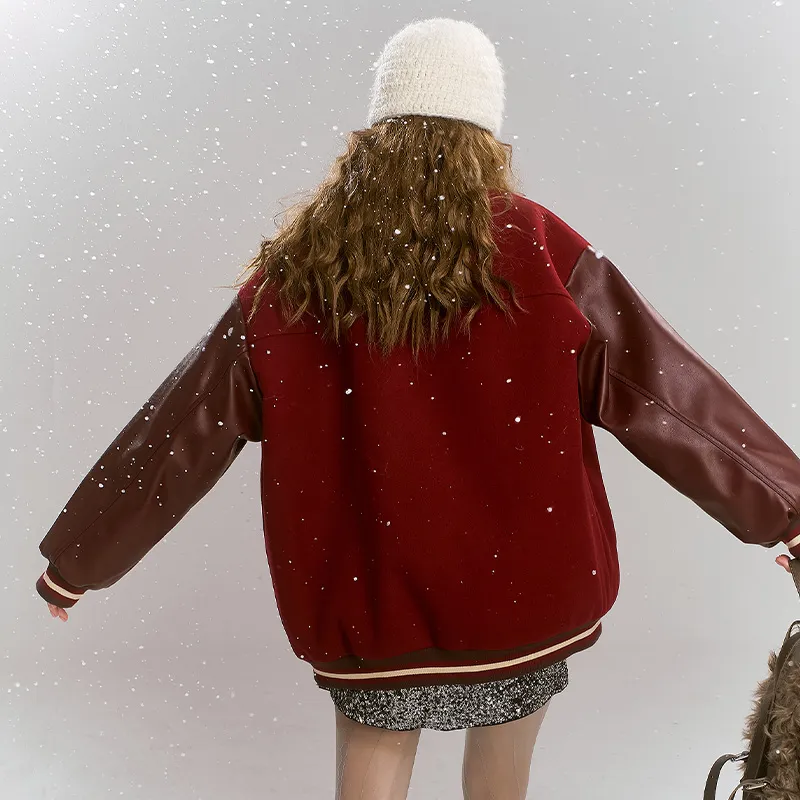 ELF SACK Baseball Jacket Women's Bear Burgundy-4