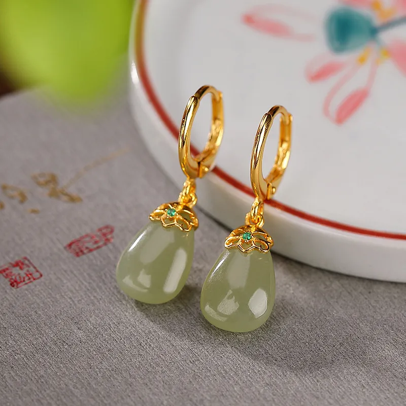 Royal Heaven's Choice Hetian Jade Earrings Pale Greenish White Jade Unisex-3