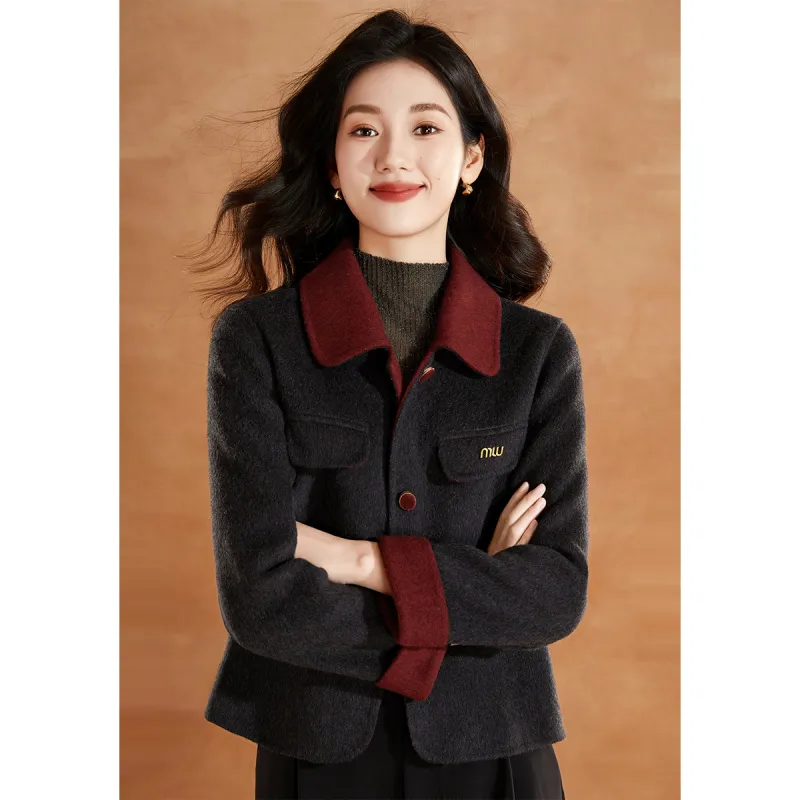 Mylan Cropped Coats Women's Gray & Red-3