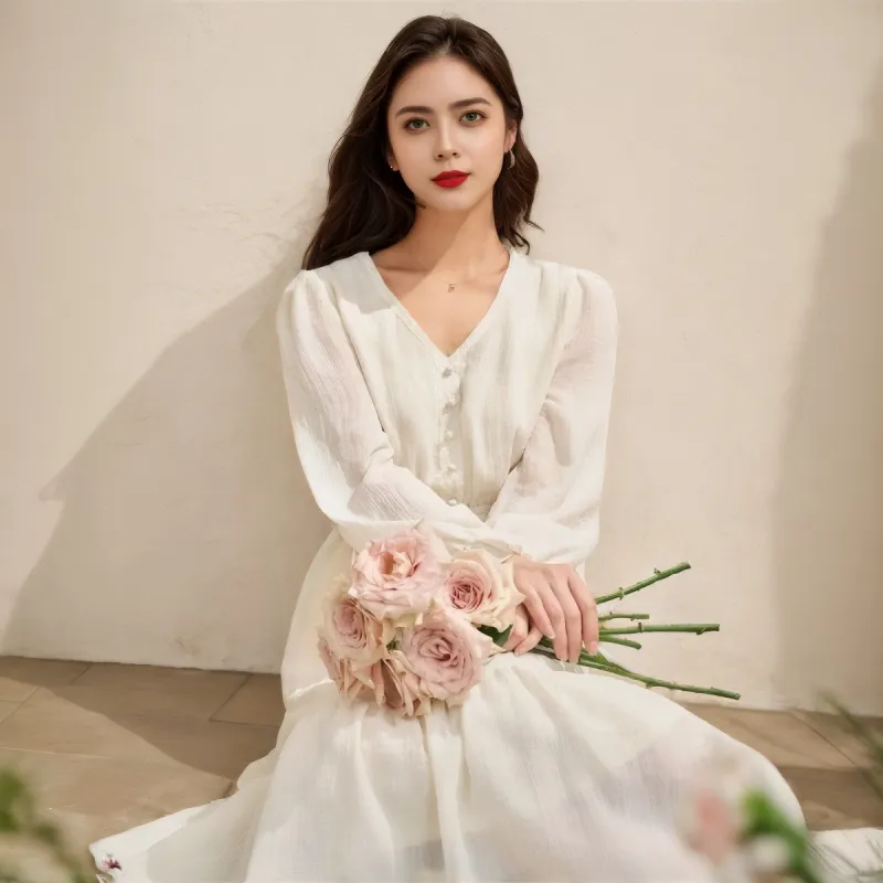 XIANSINIAO Long Sleeved Dress Women's-4