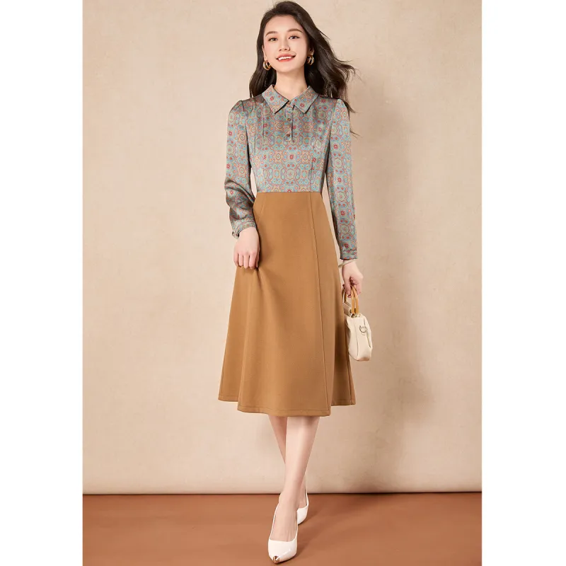 Mylan Spring Fall Skirt Set Cinched Waist Women's Khaki-7