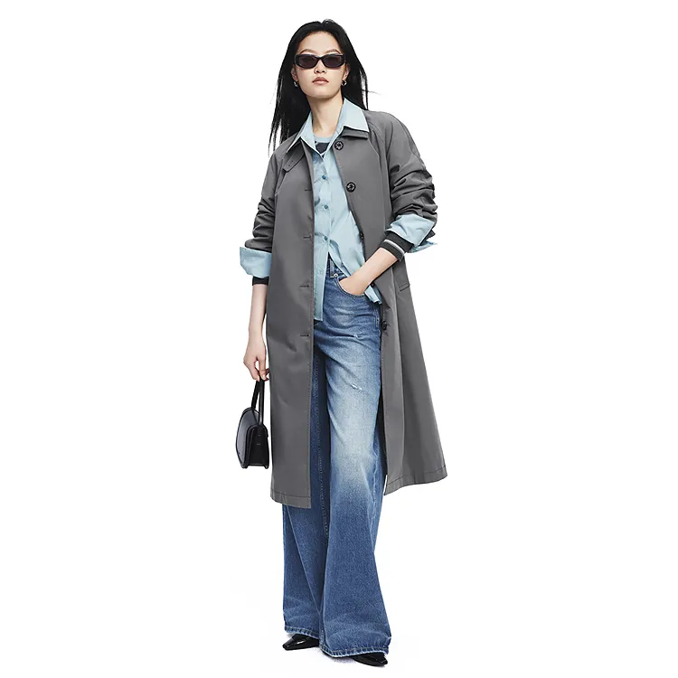 PEACEBIRD Trench Coat Women's Magnetic Black-2