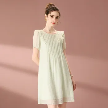FENHONGMALI Spring, Summer, Fall Short Sleeved Dress Regular Women's Green