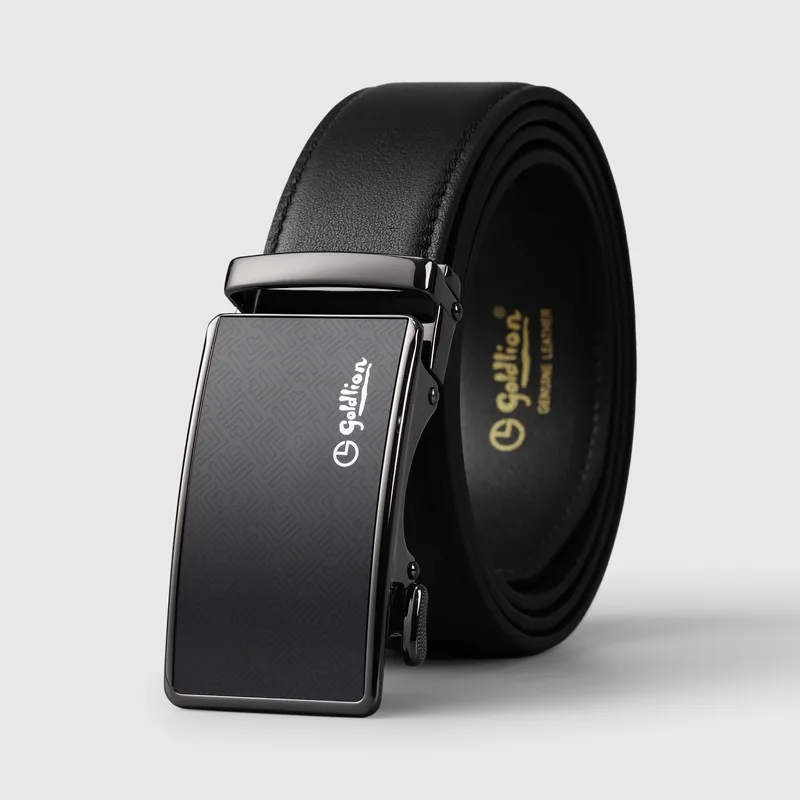GOLDLION Yuanming Garden Series Top Grain Cow Leather Belts Men's Black Width 3.5cm-4