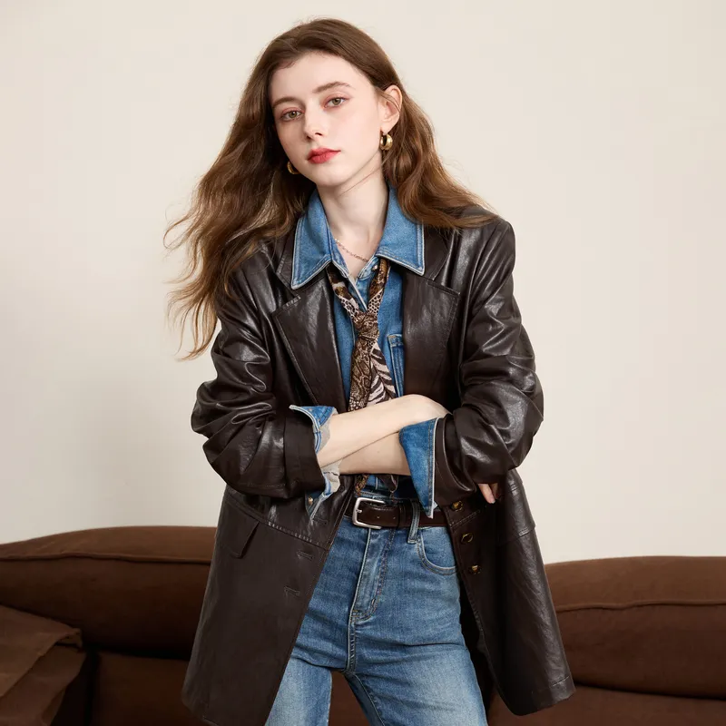 3COLOUR Leather Jacket Women's Ancora Red-2