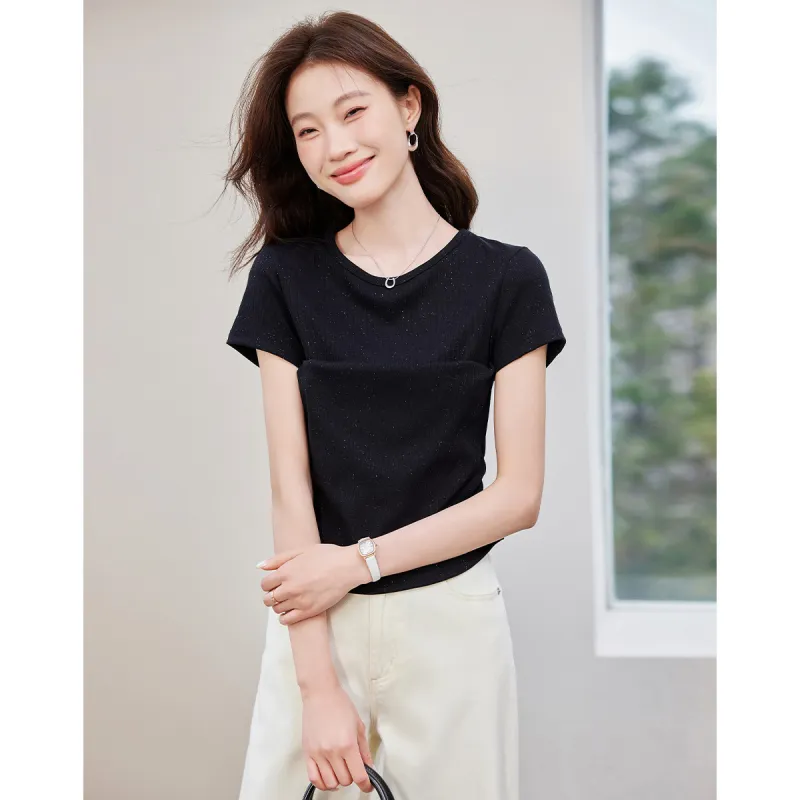 Love Elaine Set in Sleeve T Shirt Women's Cinched Waist-5