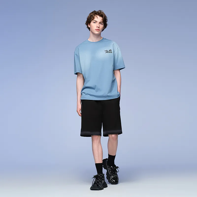 HLA JEANS Short Sleeved T Shirts Men's Sky Blue Pattern 14-4