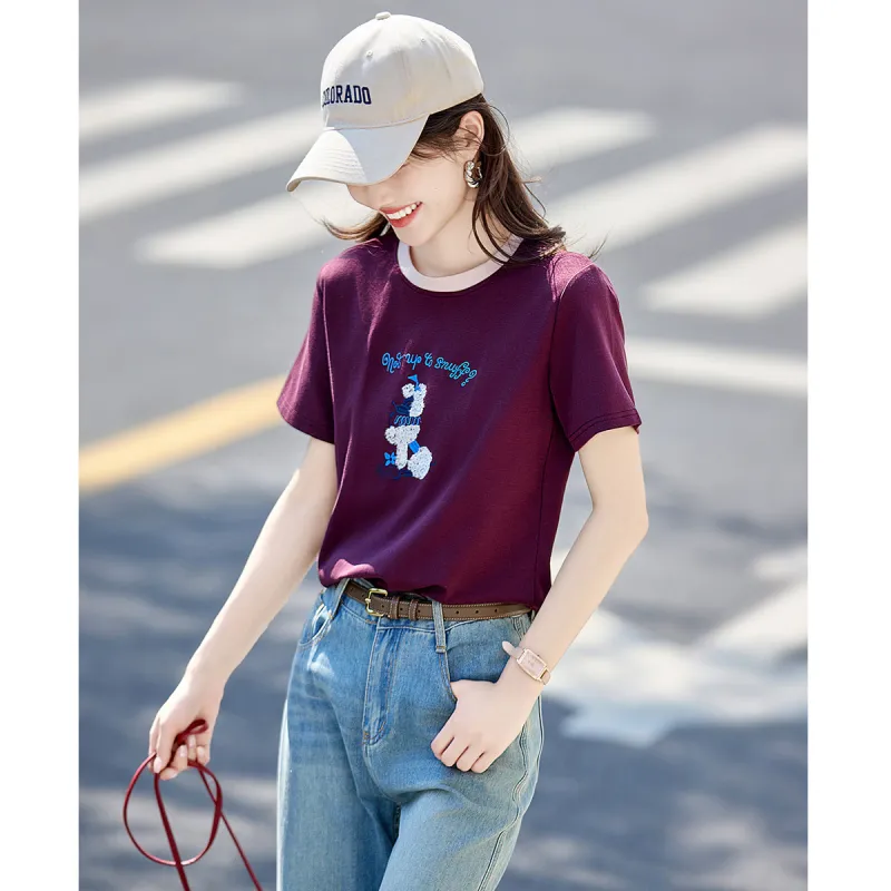 Still quiet T Shirts Women's Dark Reddish Purple-3