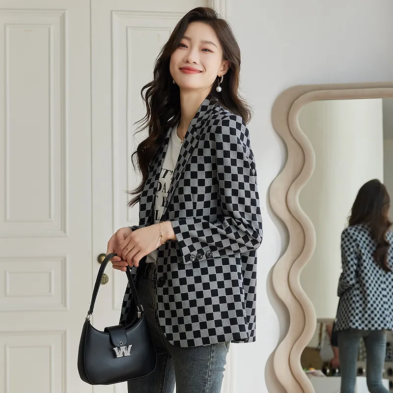 TERRE BLEUE Business Suit Women's Black Plaid-1