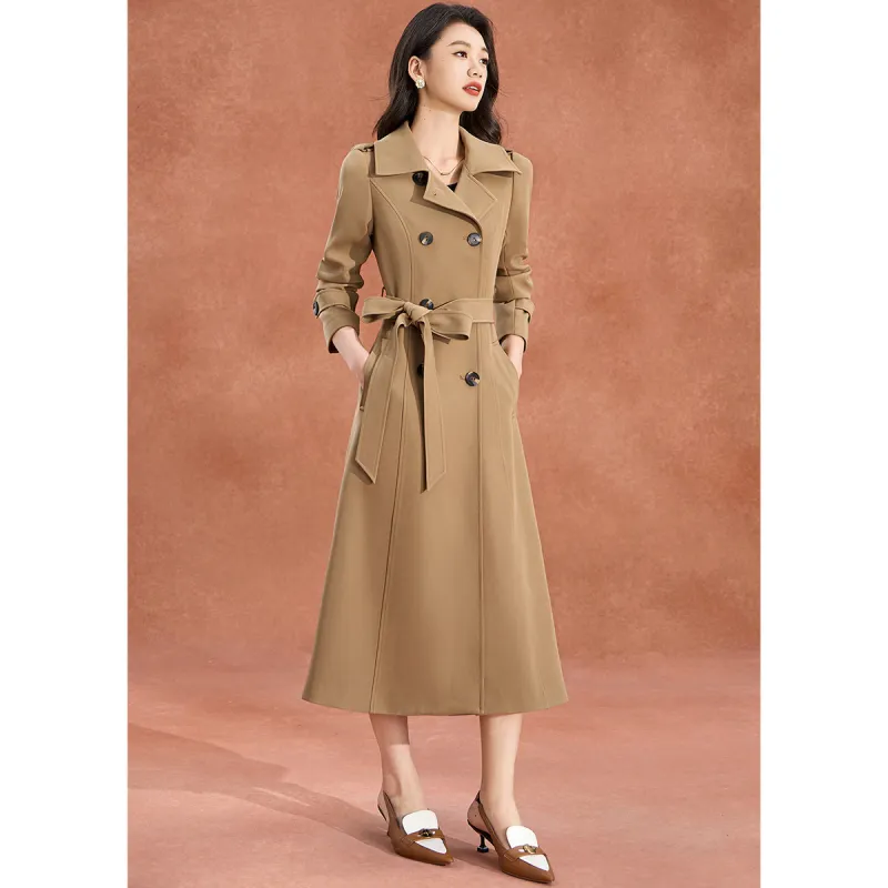 Mylan Spring, Fall Trench Coat Cinched Waist Women's Khaki-6