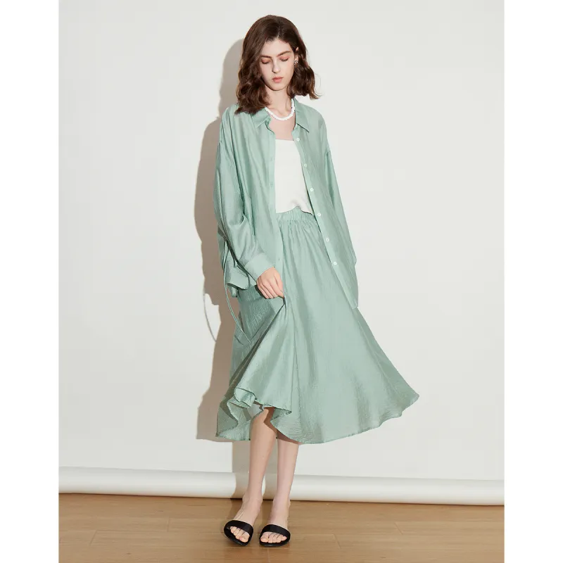Initial Language Skirt Set Women's Blue Green-5