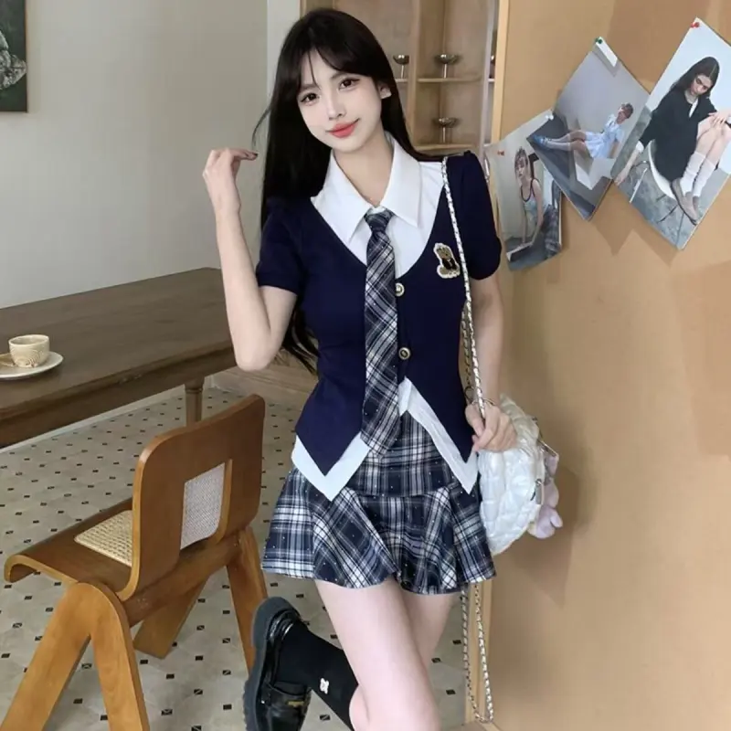 QYPRF Skirt Set Women's Navy Blue-3