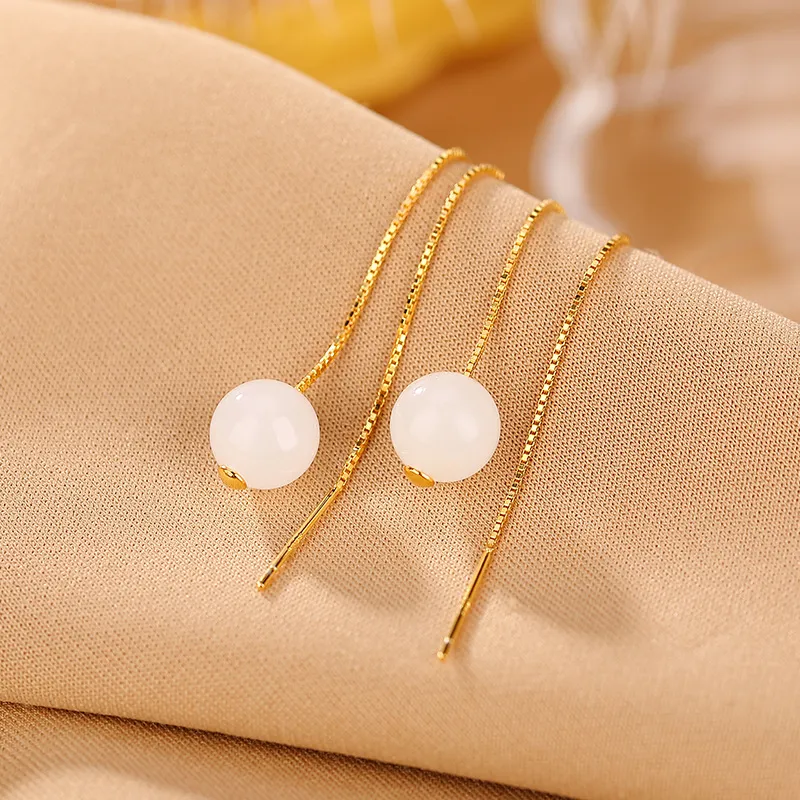 Royal Heaven's Choice Drop Earrings Pale Greenish White Jade Unisex-3