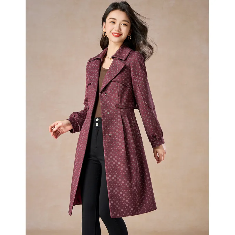 Mylan Spring Fall Trench Coat Slim Fit Women's Fuchsia-6