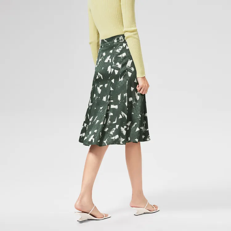 OVV Casual Long Skirt Women's Dark Green Pattern-3