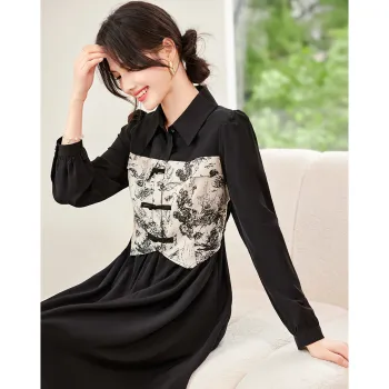 Like The Age Of Water Long Sleeved Dress Slim Fit Women's Black