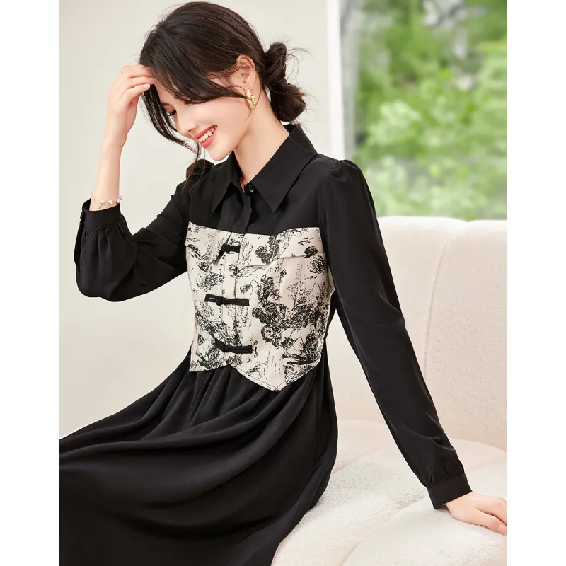 Like The Age Of Water Long Sleeved Dress Slim Fit Women's Black-0