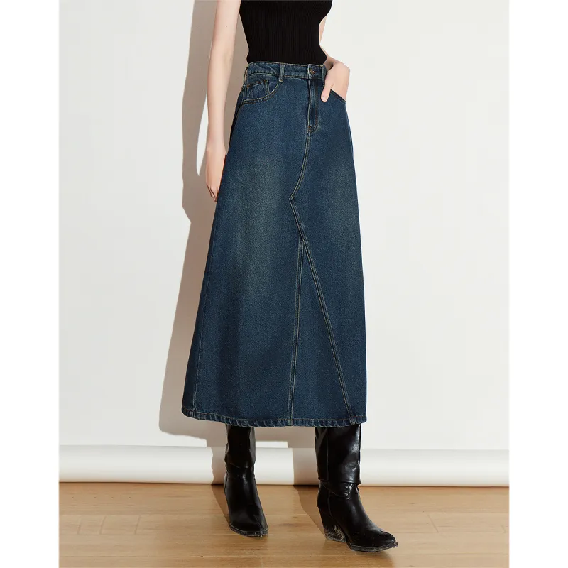 Initial Language Casual Long Skirts Women's Teal-1