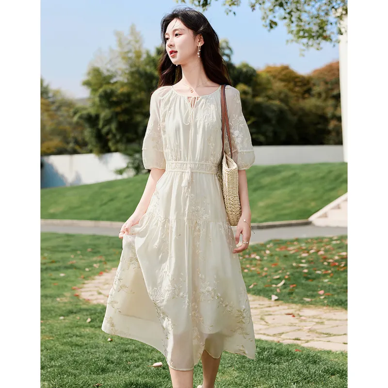 Like The Age Of Water Summer Short Sleeved Dress Women's Ecru-1