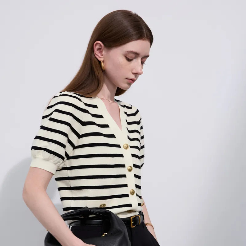 3COLOUR Sweater Women's Black White Stripes-3