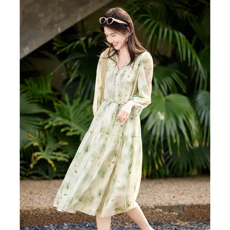 Still Quiet Long Sleeved Dress Women's Green-2