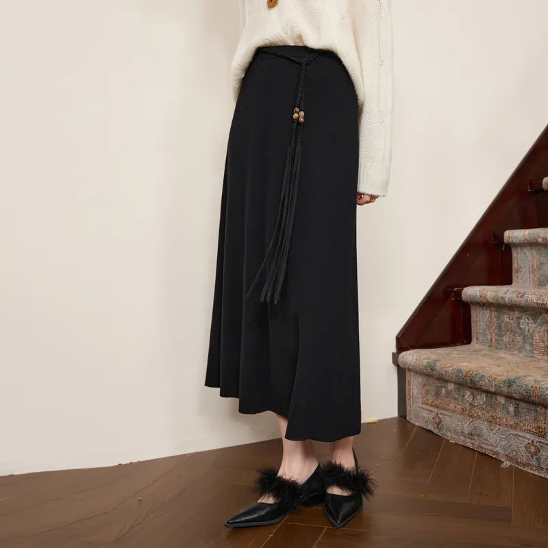 3COLOUR Casual Long Skirt Women's Classic Black-2