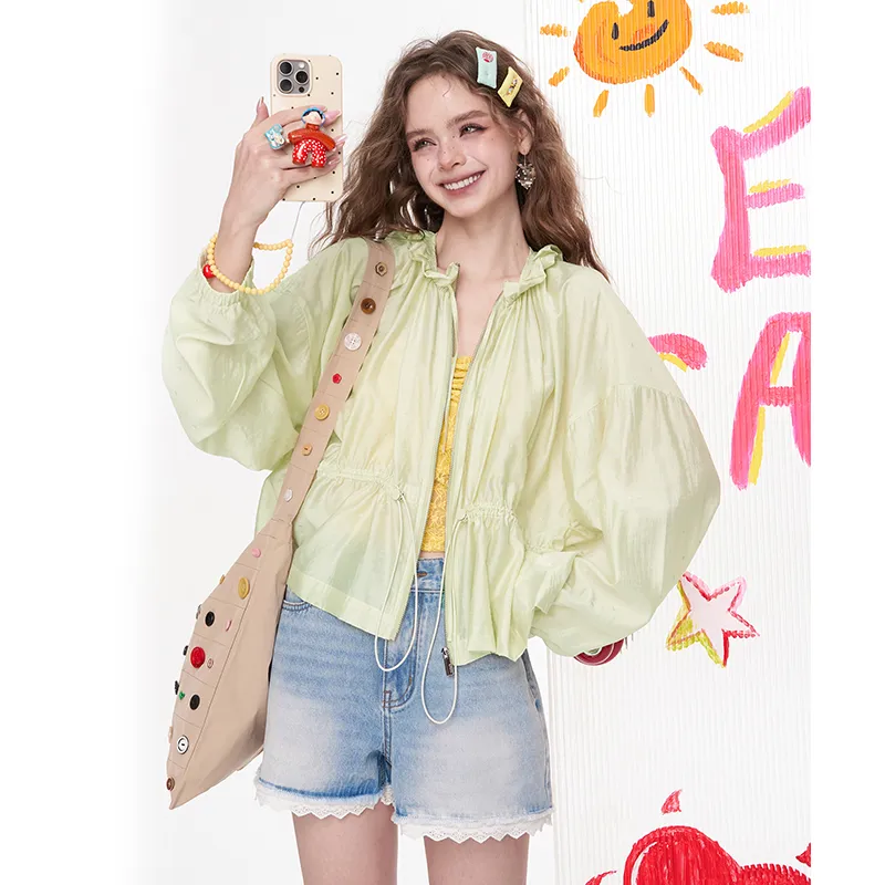 ELF SACK Cropped Coat Women's Shimmering Light Green-7