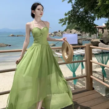 XIANSINIAO Slip Dresses Women's Emerald Green