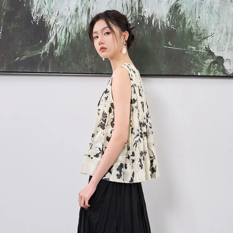 3COLOUR Chiffon Shirt Women's Black Rice Floral-2