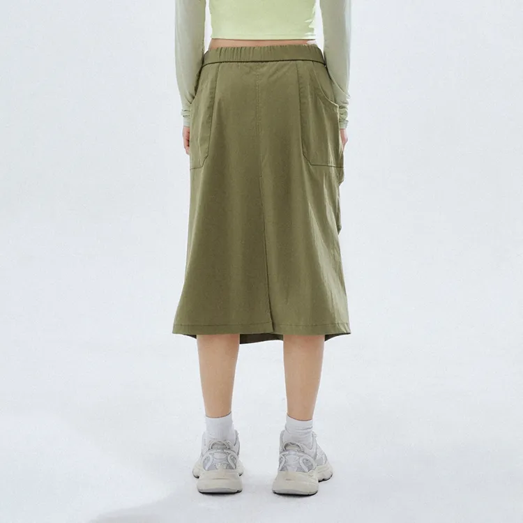 URBAN REVIVO Casual Long Skirt Women's Dark Brown Green-3