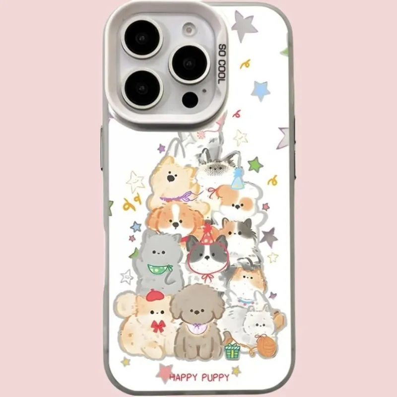 Sopi Acrylic Material Cat And Dog Stacking Fun Phone Cases Compatible With IPhone 16/15 Pro Max/Apple 13/14 Pro/Max-1