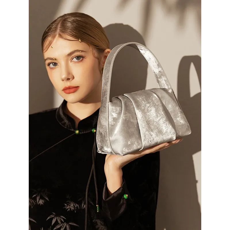 Boniu Genuine Leather Handbag Regular Unisex Silver Moon Gray-3